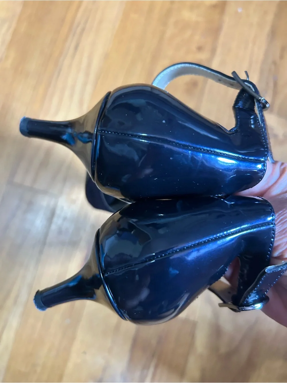 Ann KLein Iflex Ankle Straps Pumps Pointed Toe Navy Blue Textured Panel 7.5 Heel